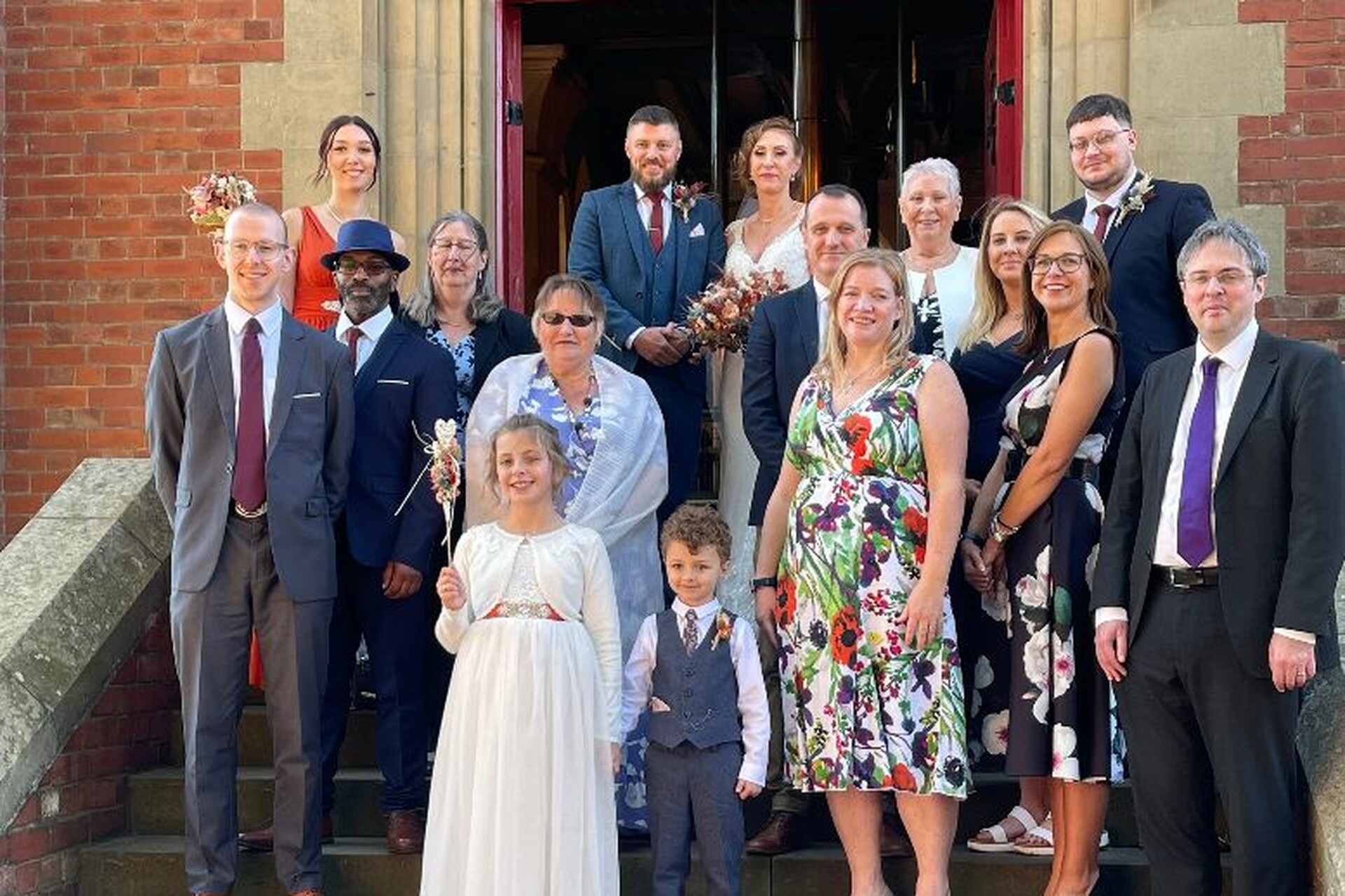 The happy couple and their guests on the steps of the Beam Engine building.